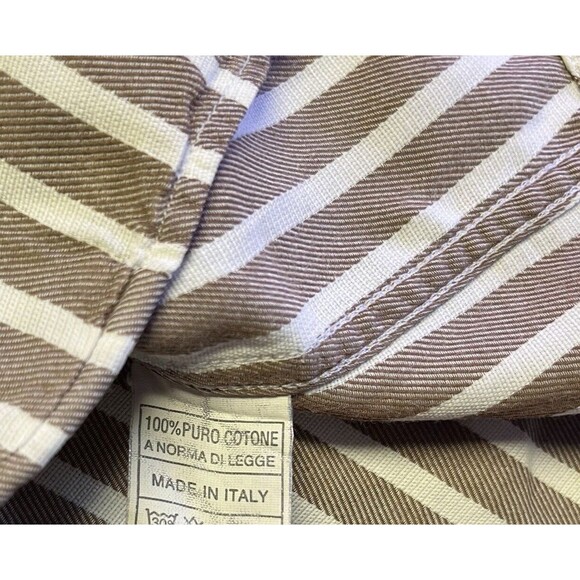 Tiglio Shirt Men  Beige Rustic Strip Cotton Dress Button Up Made in Italy 34/35 - Picture 14 of 14